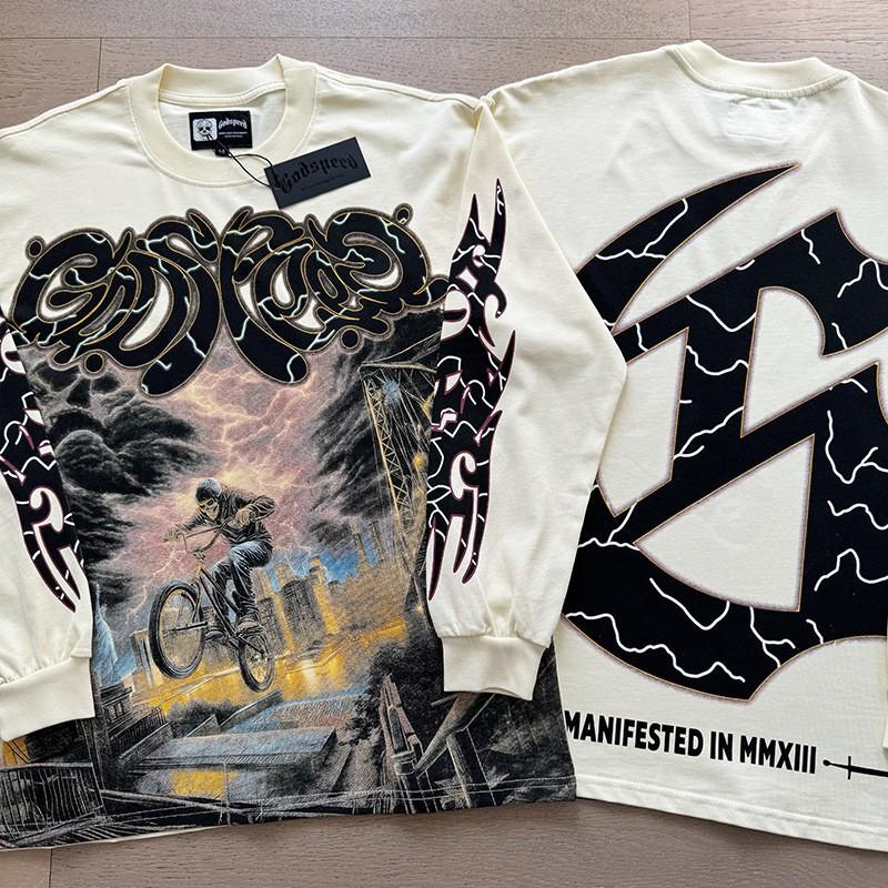 Mens Oversized Cotton Long Sleeve Tee With Skull Graphic Print Streetwear Rock Band Style Loose Fit Teens Adults