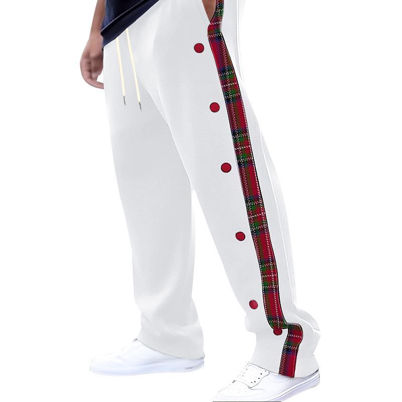 Casual Mid Waist Pocket Sweatpants for Men Leisure Long Pant Vintage Plaid Print Men's Loose Drawstring Pants Streetwear