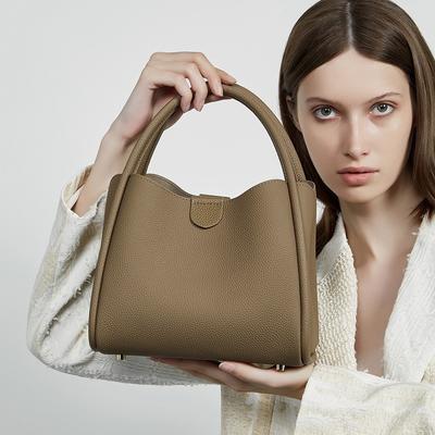 Borsa a Spalla in Pelle di Mucca da Donna Borsa a Tracolla Semplice alla Moda Borsa a Secchiello Portatile in Vera Pelle