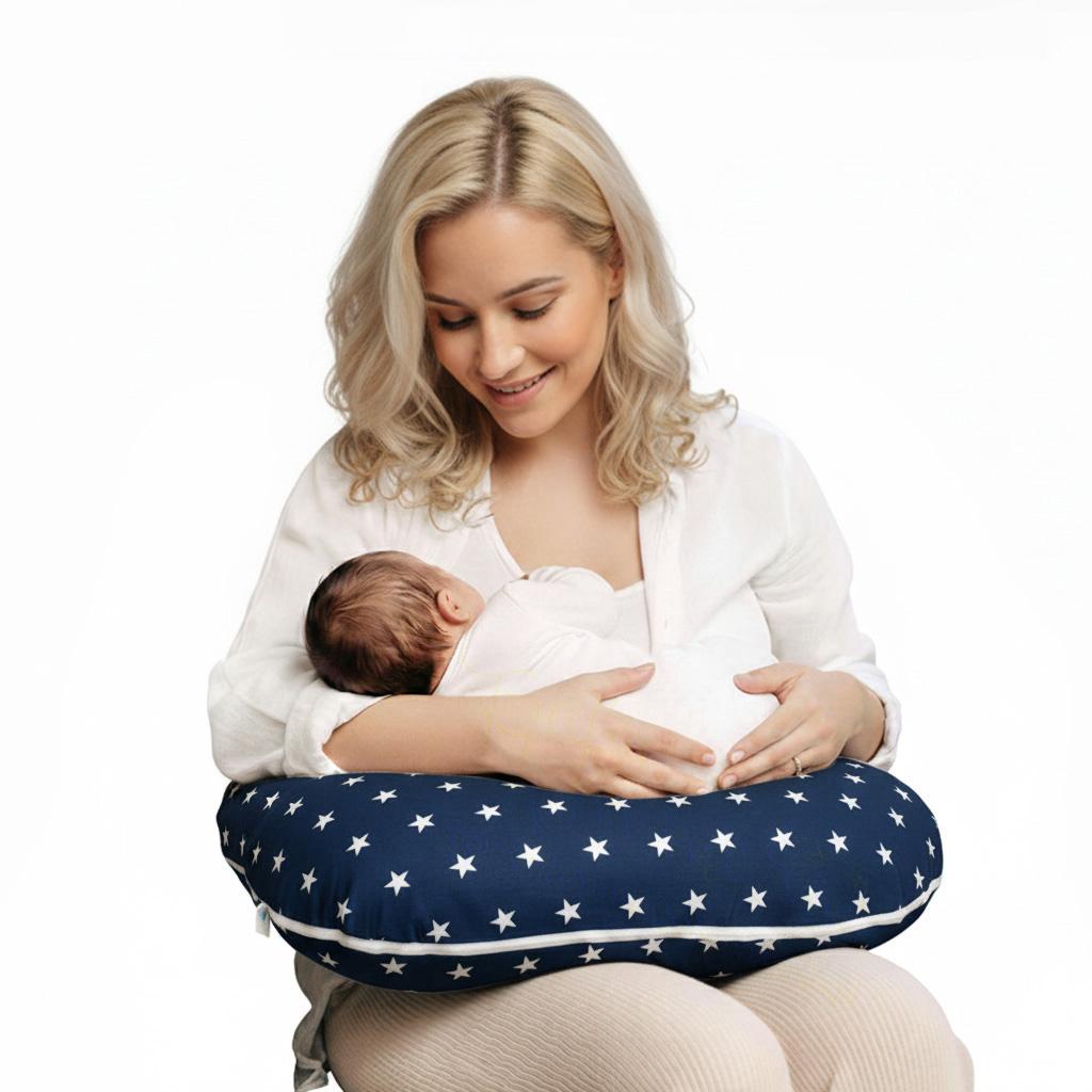 Cover Pillowcase Small Crescent for Breastfeeding Babyuniverse 100% Cotton - Navy Stars
