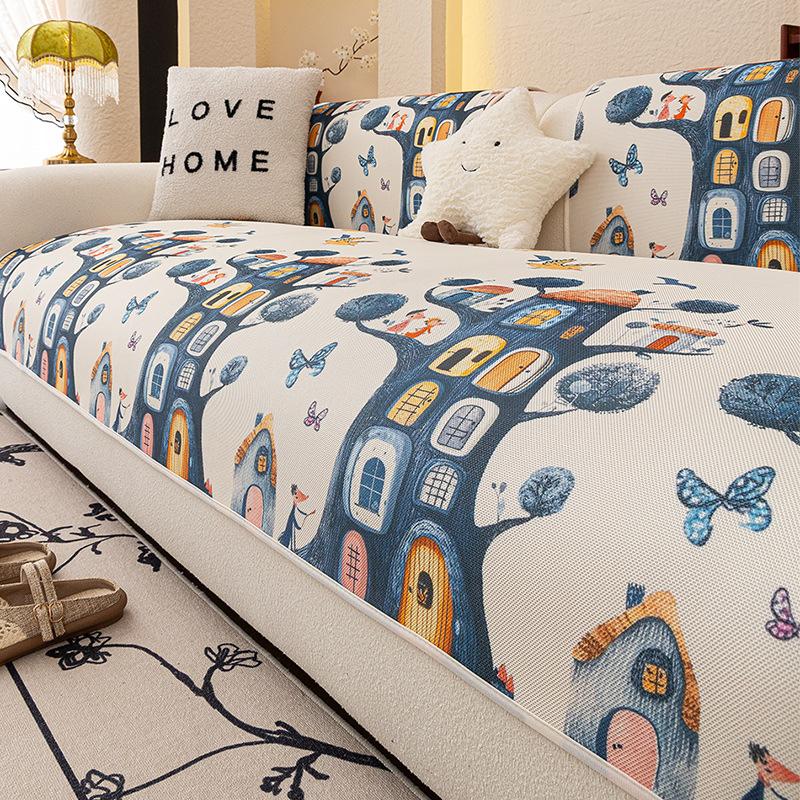 

New Summer Cool Ice Silk Sofa Mat Non-Slip Light Luxury High-End American Straight Row Seat Cushion 90*70cm