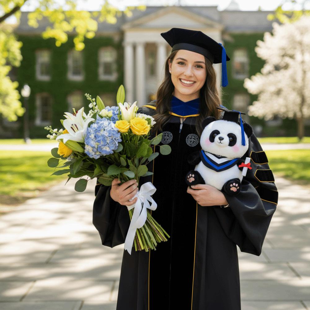 Soft Stuffed Animal Toy Cute Doctor Hat Panda Doll Plush Panda Ornaments Students Gift