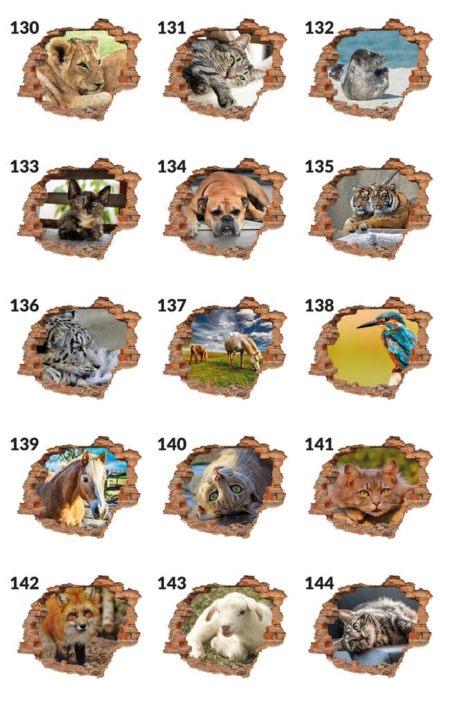 3D Brick Wall Stickers with a View of Animals