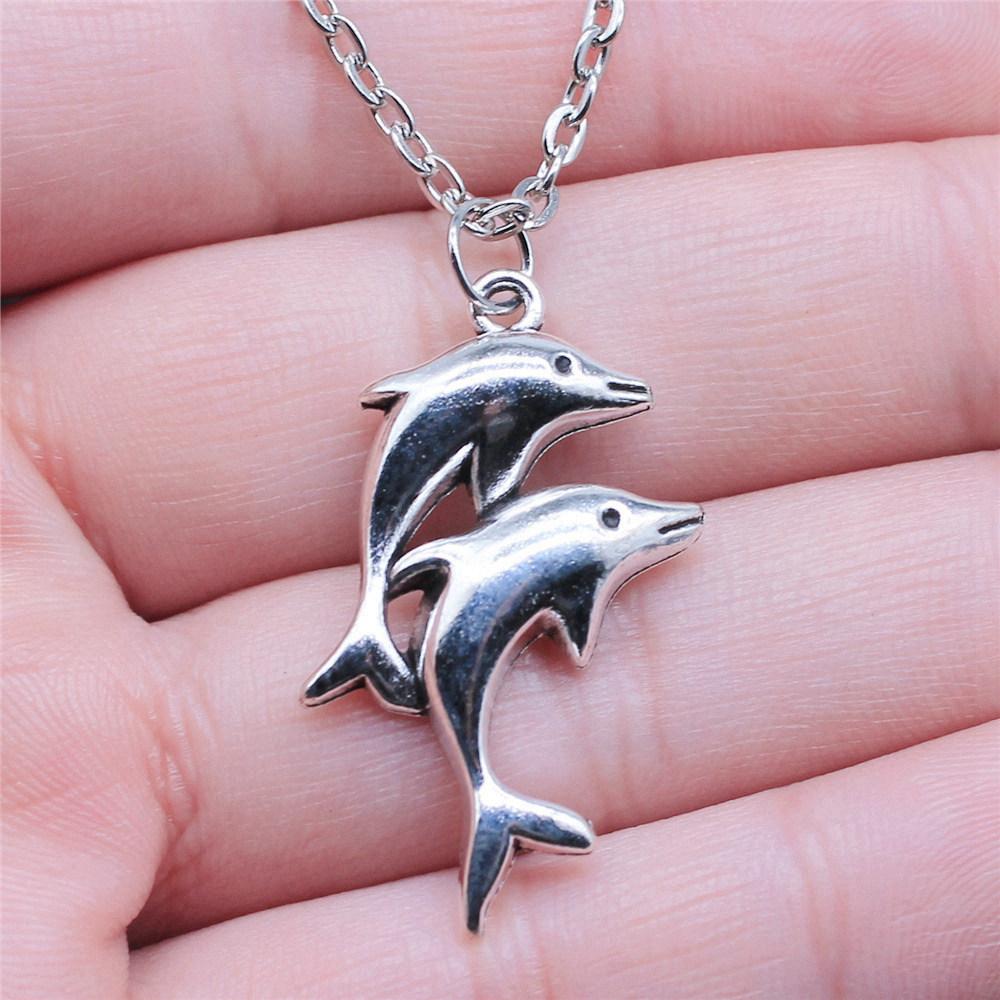 Mermaid Dolphin Ocean Life Pendant Antique Bronze Metal Men Collar Necklace Fashion Gift