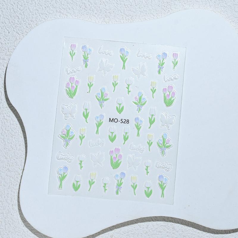 

Spring Tulip Relief Embossed Nail Sticker Nail Decals Self-Adhesive Flowers Manicure Sliders Mobile Phone Shell Decoration MO528