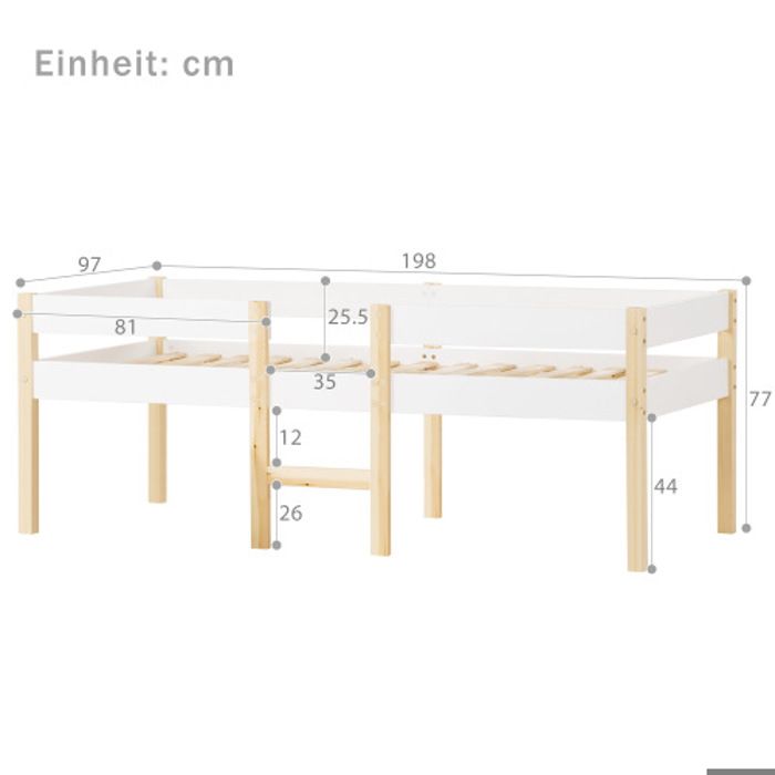 Lit d'enfant - MUVOE - 90x190 cm - Pin massif - Blanc &amp; Chêne - Mi-hauteur avec protection