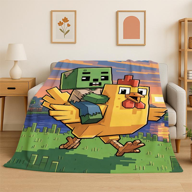 Classic SSandbox Cartoon Pixel Bulding Game Flannel Blanket Soft Warm Throw Blanket for Bedroom Living Room Bed Travel Gift
