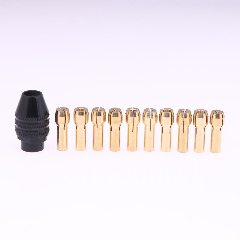 Hohe Qualität 11 Stück/Los Mini-Bohrer Messing-Spannzange für Rotationswerkzeug 0,5-3,2 mm Messing und Mutter für Zubehör-Set