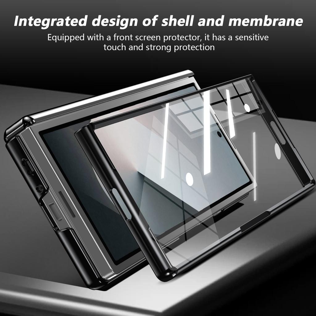 For Galaxy Z Fold 8 Ultra 7 6 5 Aluminum Alloy Back Cover Magnetic Mobile Phone Case With 360° Rotating Ring Holder, Front Film