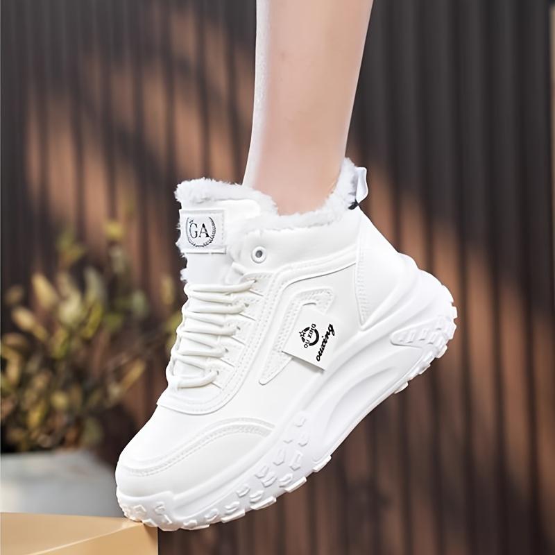Stivaletti da Donna Invernali Caldi con Fodera in Pile, Alti alla Caviglia, con Spessa Suola Antiscivolo Beige, Scarpe Stringate per Tempo Freddo, Stivali Invernali