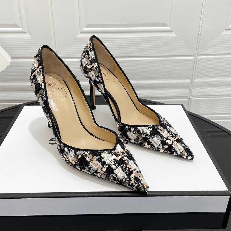 

Women s Shoes 2025 Shallow Women s High Quality and Fashionable High Heels Hot Sale Sequins Sexy Pointed Toe Heels Women 40 чёрный