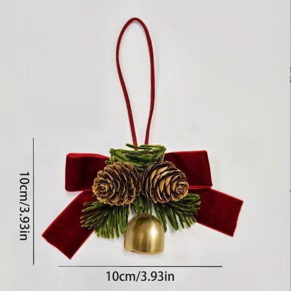 Christmas Bell Pendant with Velvet Bow and Pine Cone Tree Decoration