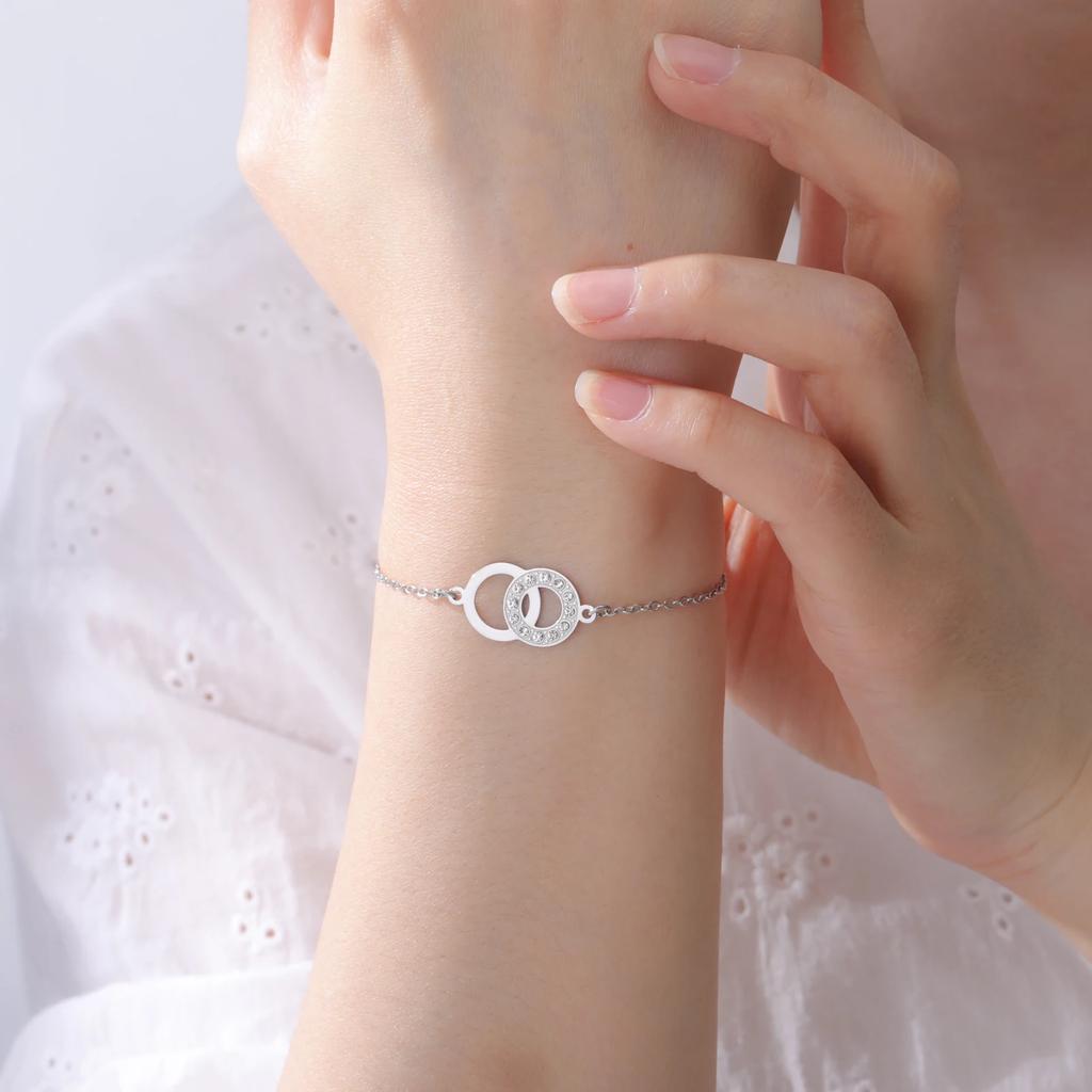 Cazador Geometric Double Circles Charm Bracelets Stainless Steel Jewelry Clear Zircon Women's Hand Bracelet Birthday Gift 2026