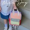 Color Block Backpack Orange Quilted Cute Small Kids Backpack School Bag For Outdoor Trip