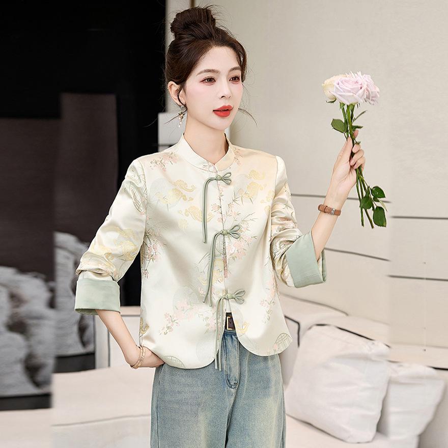 

Женская куртка с пряжкой, весна, новая женская одежда, весна и осень, универсальный топ в стиле ханфу XL зелёный