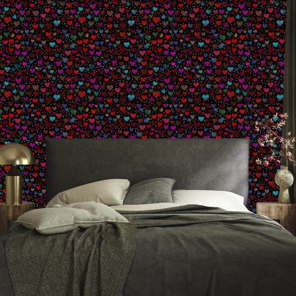 Neon Glitter Hearts Wallpaper Black, Burgundy and Maroon 50x1000
