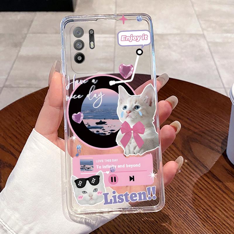 Casing For Oppo A94 5G CPH2211 Case Cute Cartoon Cat Clear Soft Silicone Back Cover For Oppo Reno 5Z 5G Phone Case Bumper Coque