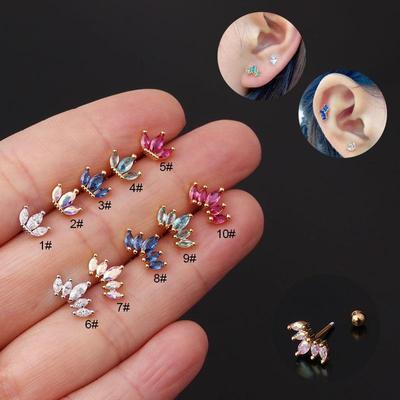 Pendientes de tuerca de acero inoxidable para mujer, Mini circonita de Color dorado, corona minimalista, Piercing para el trago, hélice, cartílago pequeño, 2 uds.
