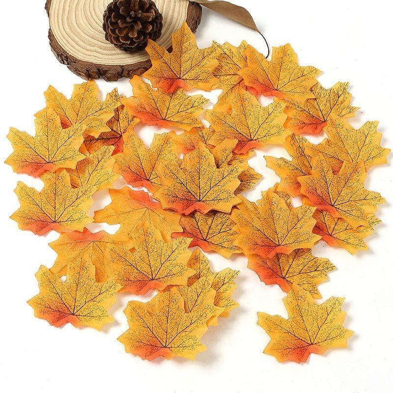 50/100Pcs Artificial Silk Maple Leaf Autumn Fake Leaves Garland Maple Leaves Vine Thanksgiving Halloween Wedding Party Decor