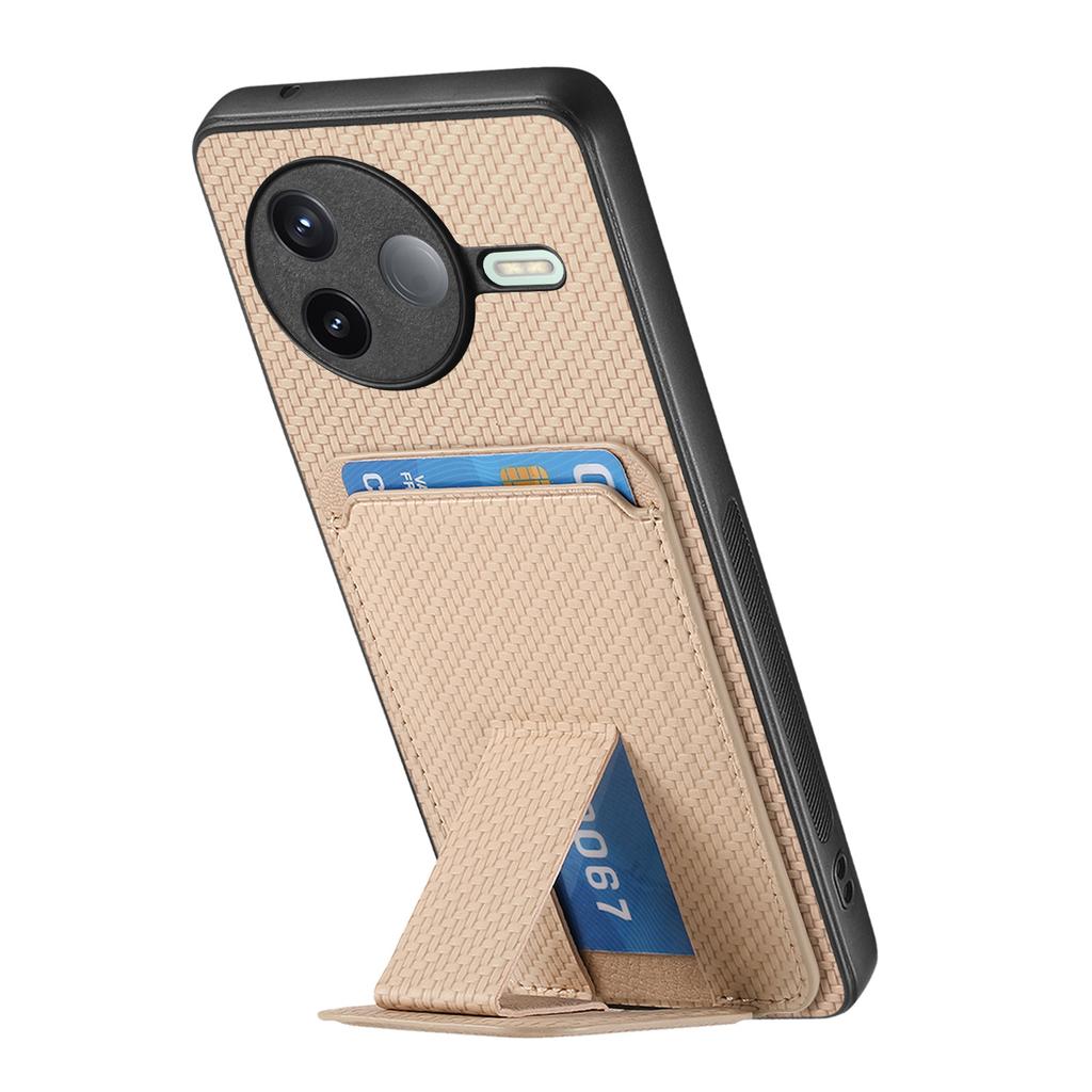 For Xiaomi Poco F7 Pro 5G/Xiaomi Redmi K80 5G Case Card Holder Carbon Fiber Texture Leather Coated TPU Phone Cover