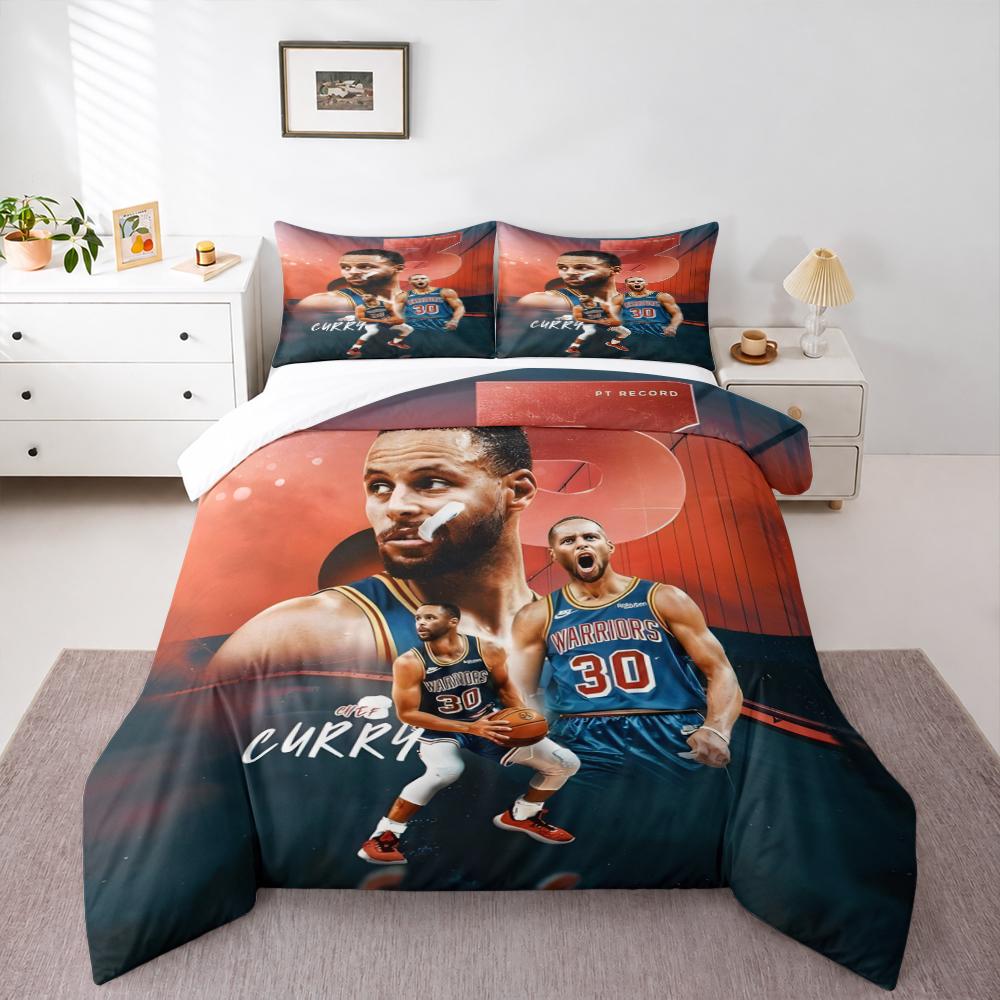 3 Piece Bedding Set Stephen Curry 30 Golden State Warriors Blue Jersey Three Point Record Bridge Poster NBA Art Print for Men Fan Gift