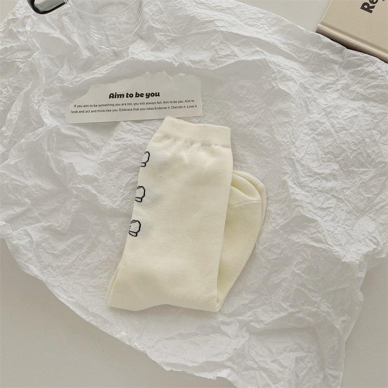 

Модные гольфы до середины икры с бантом на пятке, милые и симпатичные хлопковые носки для женщин, махровые носки однотонной расцветки 1 pair молочный белый