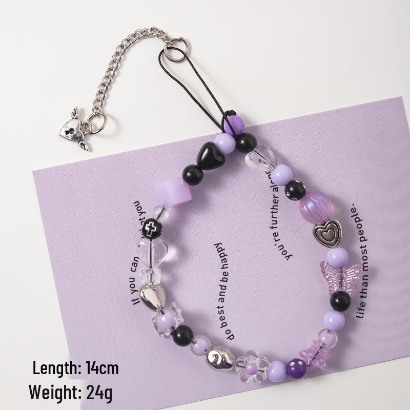 Handmade Douyin-Style Beaded Phone Chain with Bear & Butterfly Pendant.