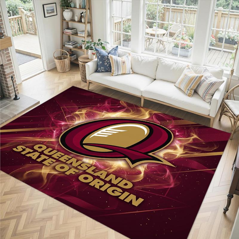 Queensland Maroons Design Crystal Velvet Carpet Cozy Non?Slip Printed Rug For Bedroom Living Room Entrance