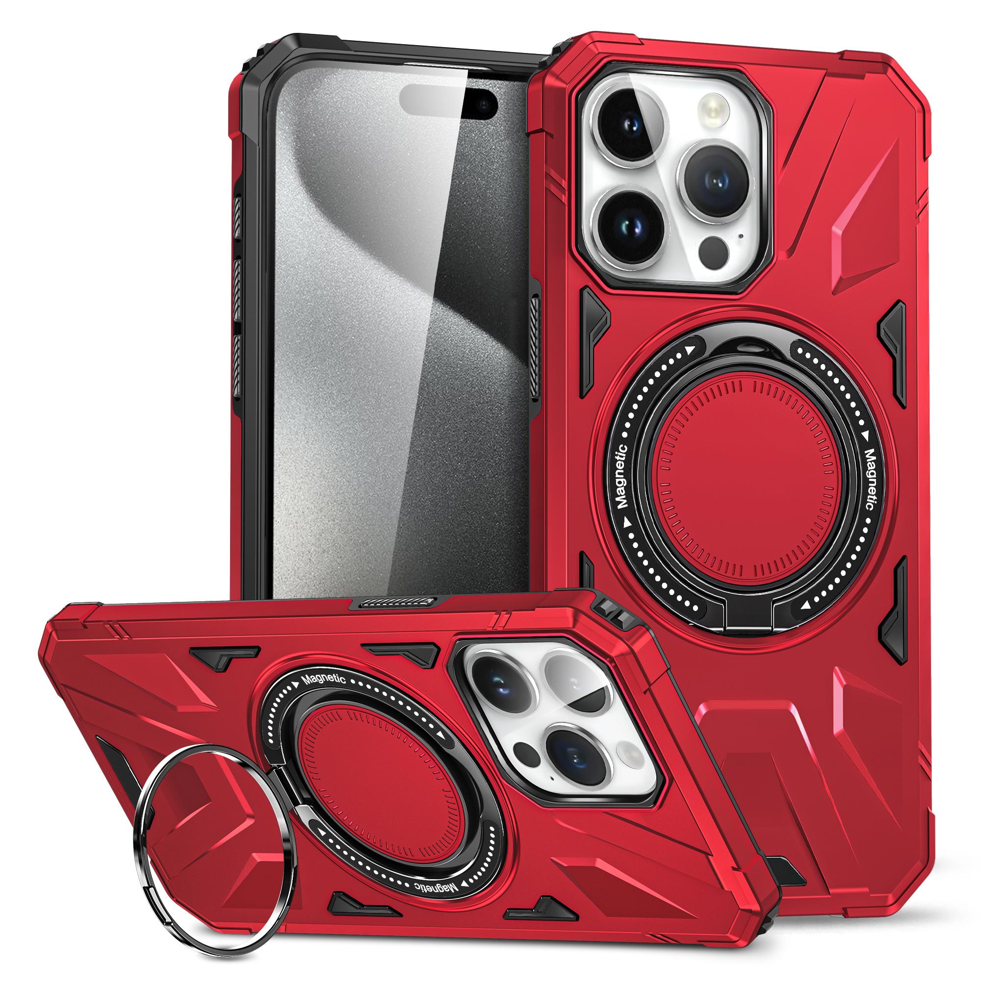

For iPhone 15 Pro Case Anti-fall TPU+PC Phone Cover with Metal Bracket Red