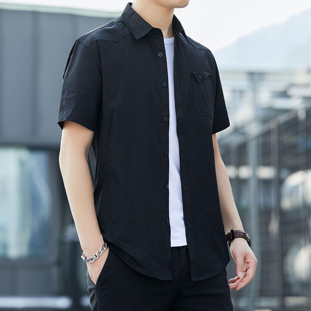Men's Short Sleeved Shirt Large Solid Color Shirt Casual Coat Men's Top