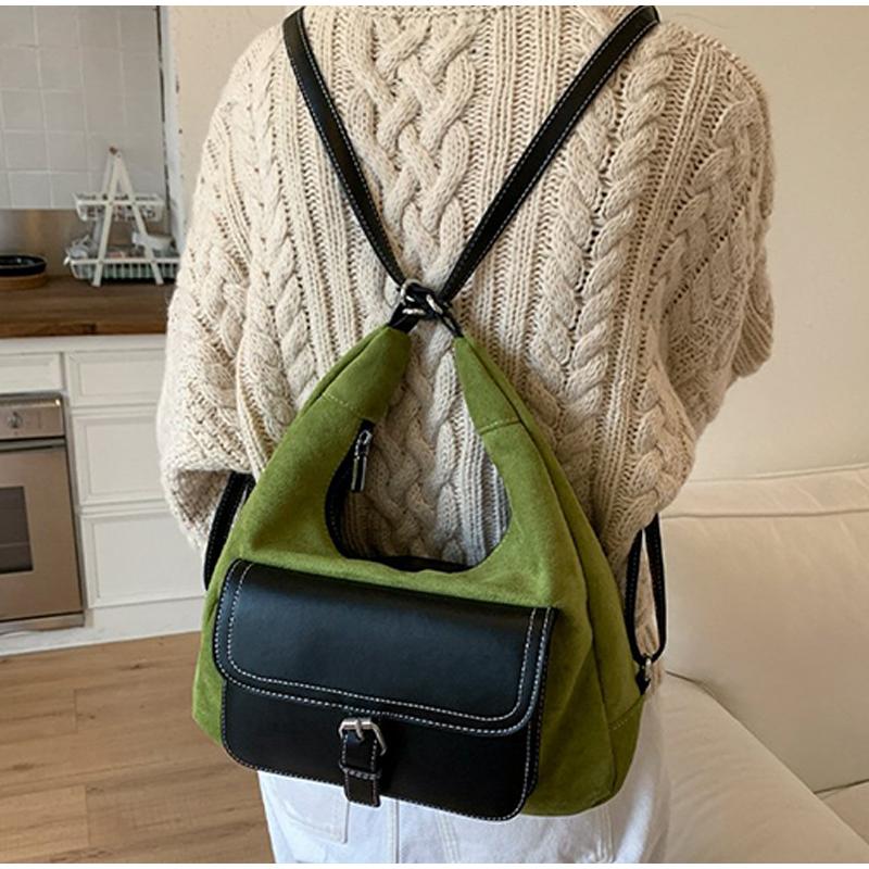 

New Frosted Tote Bags Stylish Large-capacity Shoulder Bags Niche Contrast Color Underarm Bags Versatile Multifunctional Backpack 31x12x21cm зелёный