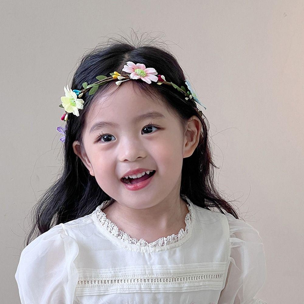 Flower Girls Tulle Wreath Wedding Princess Headwear White Bow Garland Veils for Kids