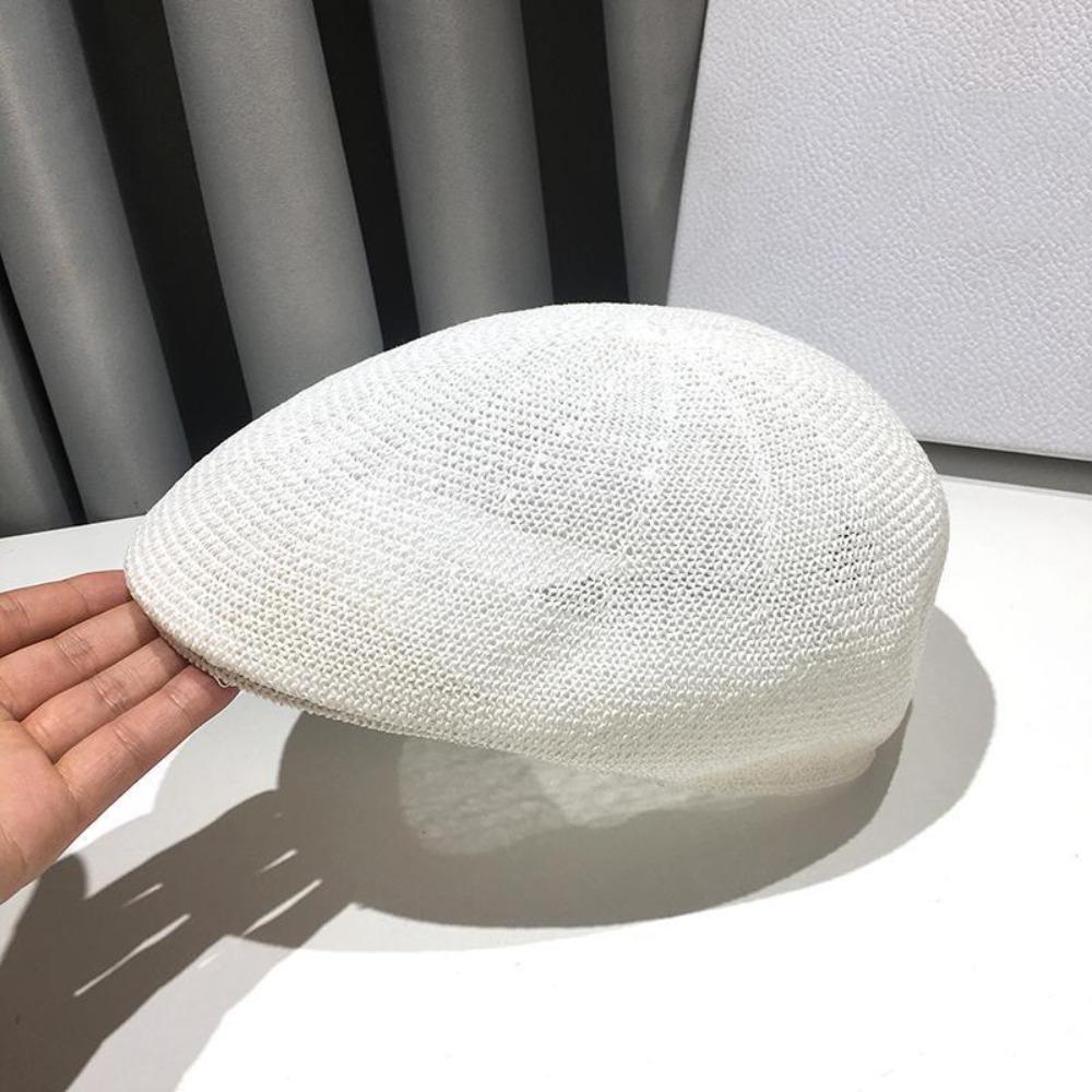 

Retro Style Solid Color Straw Hat Sun Visor Adjustable Panama Hat Mesh Breathable Sun Protection Beret Hats Tide Summer белый