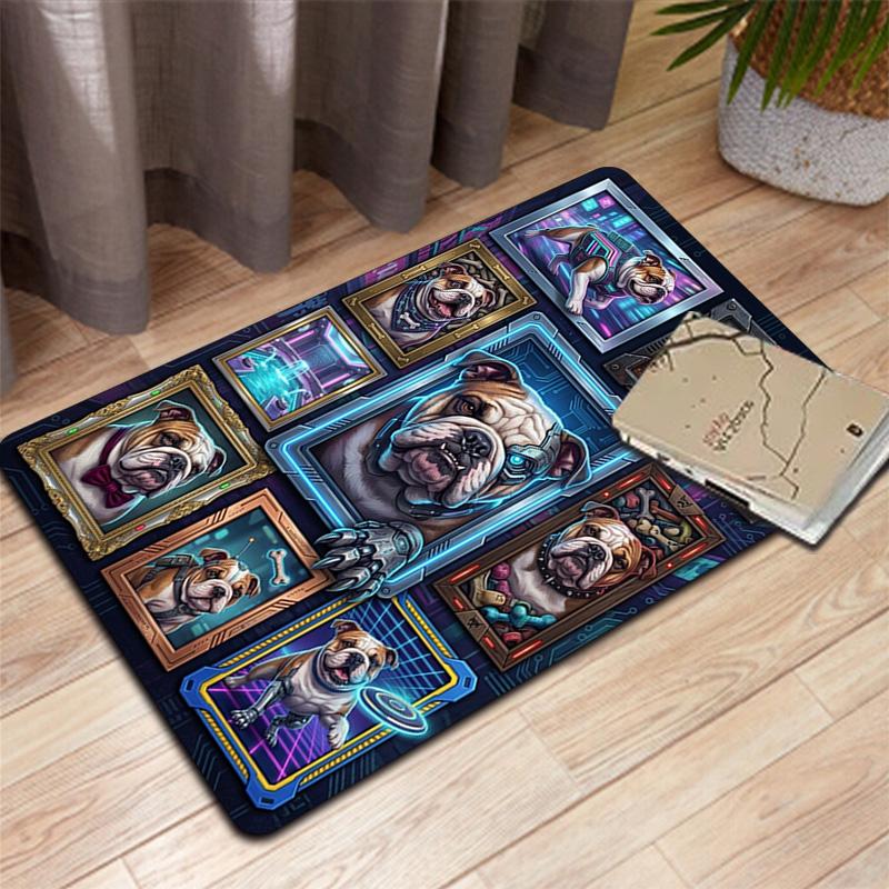 Cybernetic Bulldog Portraits Pattern Rug Floor Mat for Living Room or Bedroom Soft and Comfortable Carpet a Gift for Birthday and Holiday.
