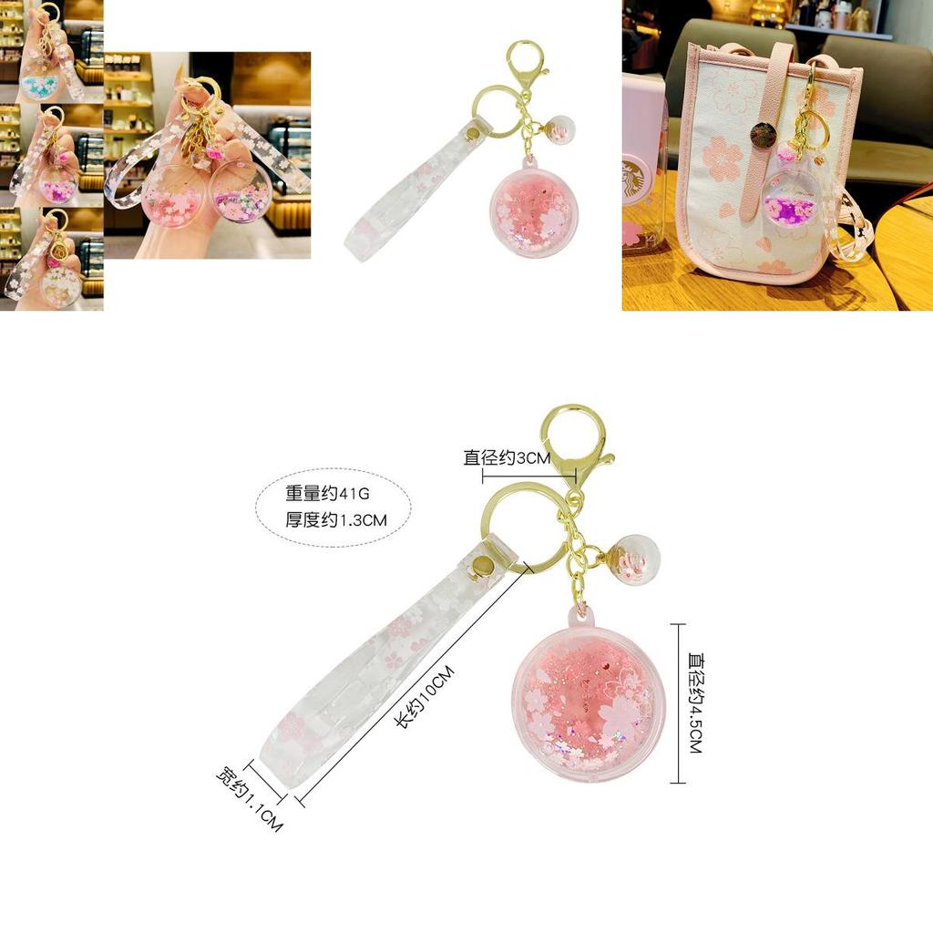 Cute Sakura Liquid Keychain Bag Charm Adorable Acrylic Accessory Birthday Gift