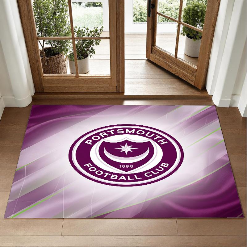 Portsmouth FC Design Crystal Velvet Rug Soft Decorative Mat for Bedroom Entrance