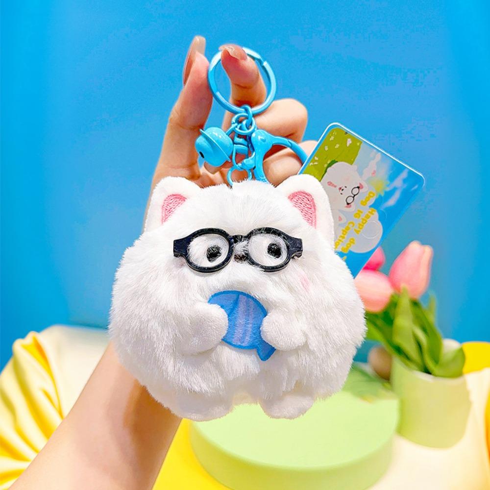Cartoon Stuffed Animal Doll Keychain Fluffy Doll Squeaky White Dog Pendant  Backpack Decor