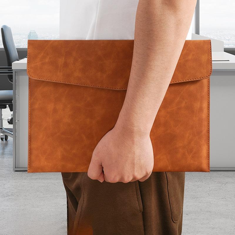 A4 File Bag Storage Bag, Large Capacity, Double-layer Data File Bag, Laptop Leather Protective Cover