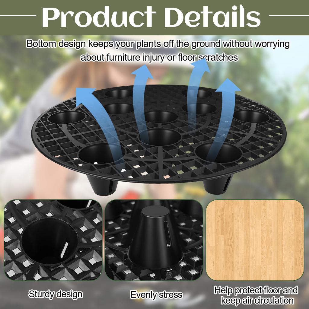 4 Pcs Plant Stands For Outdoors 13.8 Inch Heavy Duty Plant Level Pot Elevator Black Round Plastic Flower Stands Holder Risers