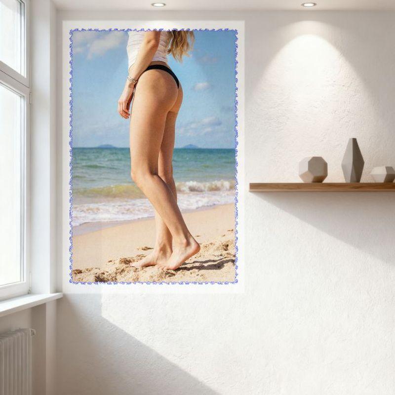 Sexy Blonde Woman On Tropical Beach Sand Ocean Horizon Vintage Tin Sign Metal Poster for Home Bar Wall Decor 8x12 Inch