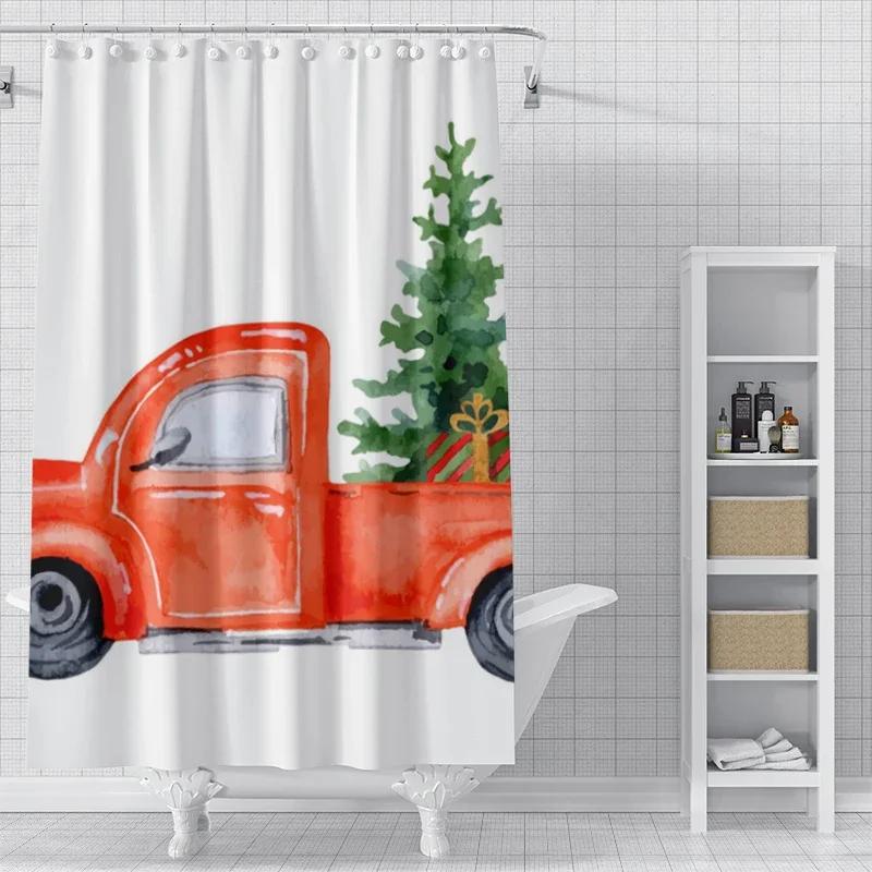 Home Decoration Shower Curtains For Bathroom Waterproof Curtain Fabric Modern Nordic Style Living Room Merry Christmas Winter