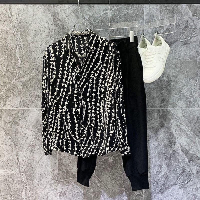 Popular No-iron Thin Printed Long-sleeved Shirt Versatile and Trendy