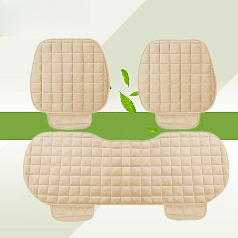 Winter Car Seat Cushion Without Backrest, Checkered Embroidered Plush, Tie-free Warmth, Three-piece Set, Front and Rear Single Seat Cushion