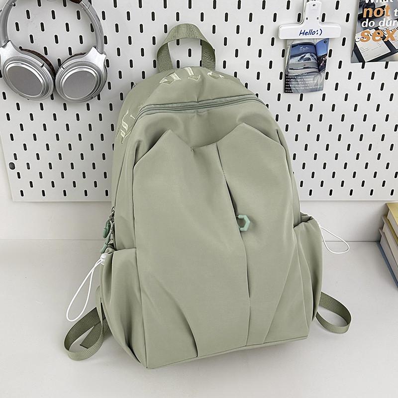 Nylon Girls Backpack With Letter Embroidery And Curved Shoulder Straps For School And Travel