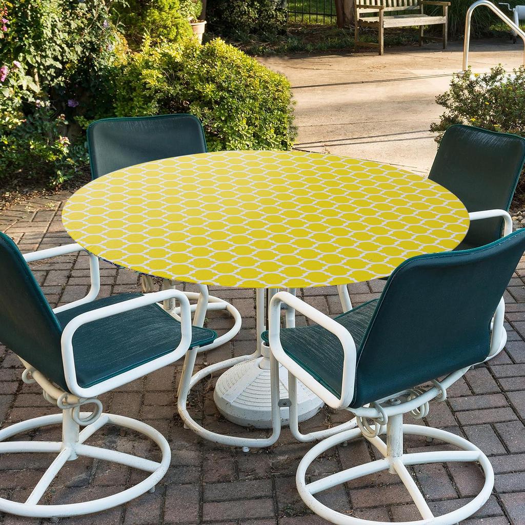Waterproof Round PVC Table Cover with Wood Grain and Flannel Backing for Patio or Picnic Use
