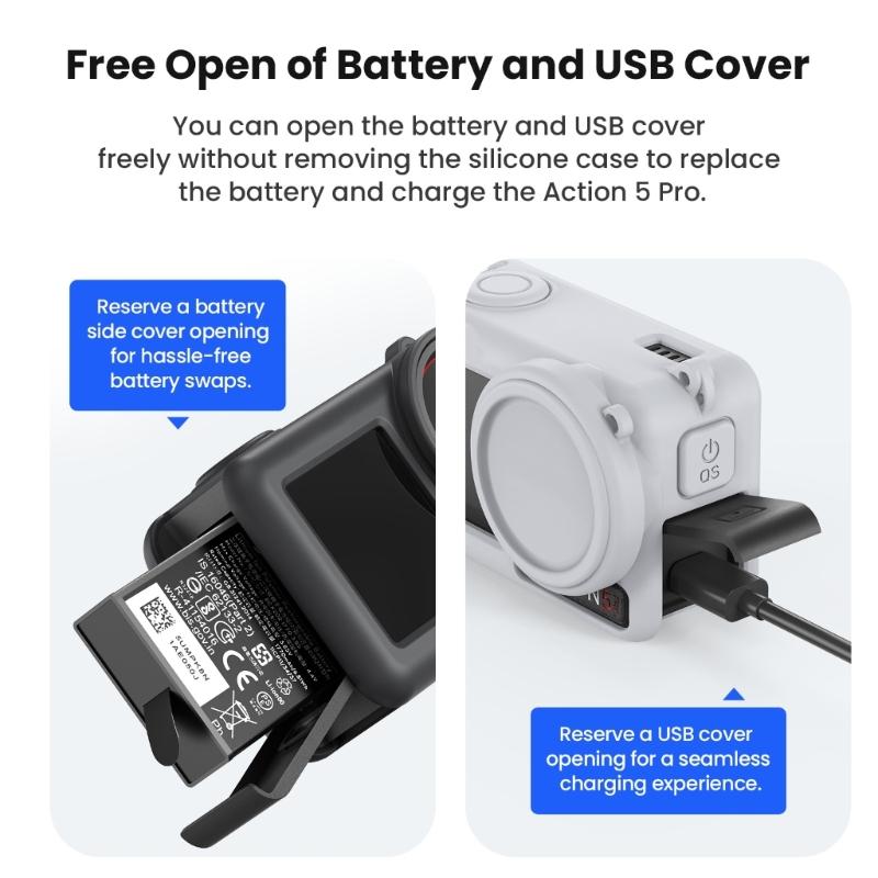 Protective Silicone Skin Case Plus Lens Cover and Lanyard for Action 5Pro Camera Accessories