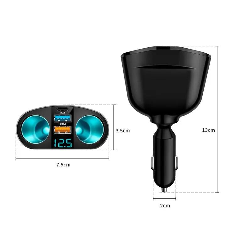 120-240W PD QC3.0 Car Fast Charger Adapter Car Socket Splitter Digital Display Power Adapter for All Phone