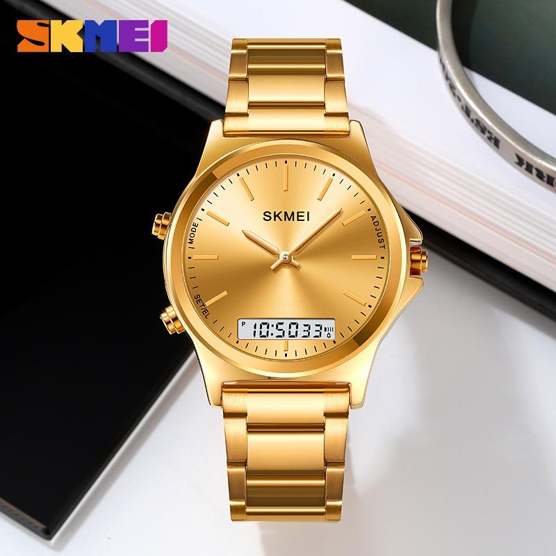 Outdoor Multi-function Timing Alarm Steel Belt Male and Female Dual Display Waterproof Advanced Electronic Watch
