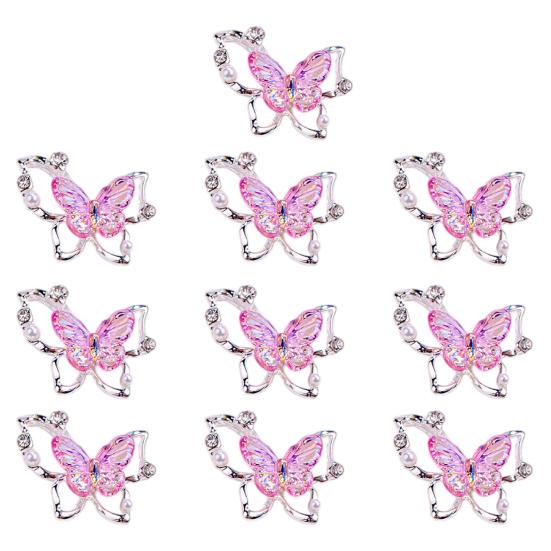 10Pcs Butterfly Nail Art Charm Rhinestone Faux Pearl 3D Butterfly Shape Nail Design Jewelry DIY Crafts Nail Decoration Accessories