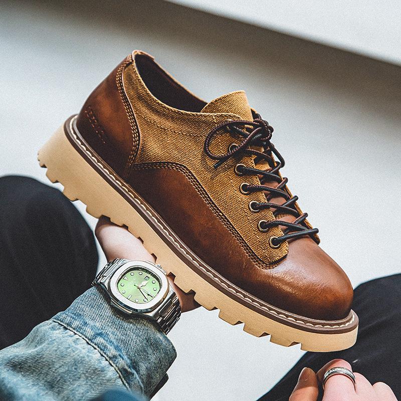 

Tooling men s shoes 23 new American cowhide round head leather shoes tough guy light and familiar style leather thick-soled casual trendy shoes 44